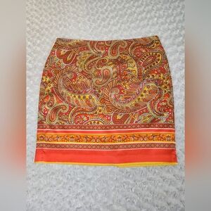 Vince Camuto Orange & Yellow Paisley Silk Mini Skirt Size 14 (6294)